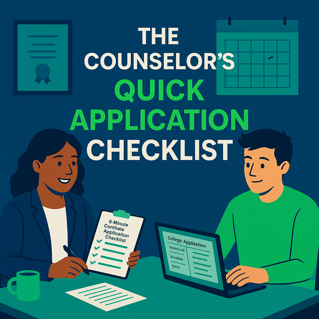 Counselor and student reviewing a college application checklist together at a desk