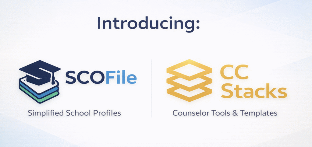 Introducing SCOFile and CCStacks. SCOFile is a free digital school profile tool that helps colleges understand high school context in admissions. CCStacks provides counselor tools and templates.